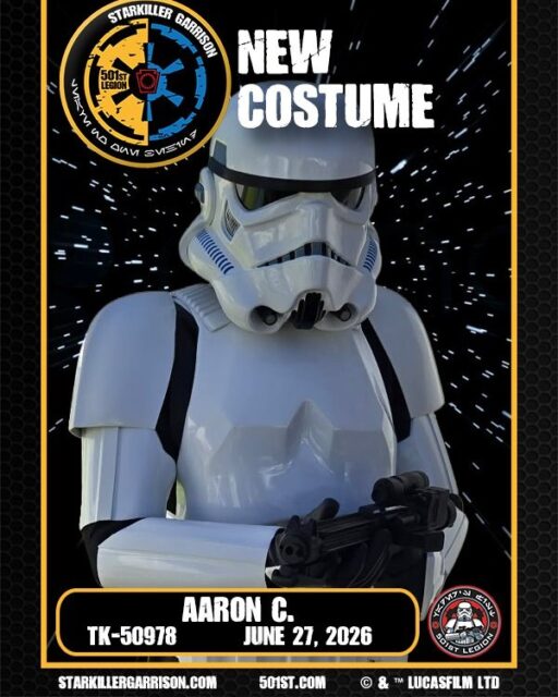 Please Welcome our newest trooper Aaron! 

He will be on patrol soon so keep an eye out for him... Let him know if you find any pesky rebels. #StarkillerGarrison #MTFBWY #trooping #official501st #volunteersmakeadifference #starwars #BadGuysDoingGood #501st #501stlegion