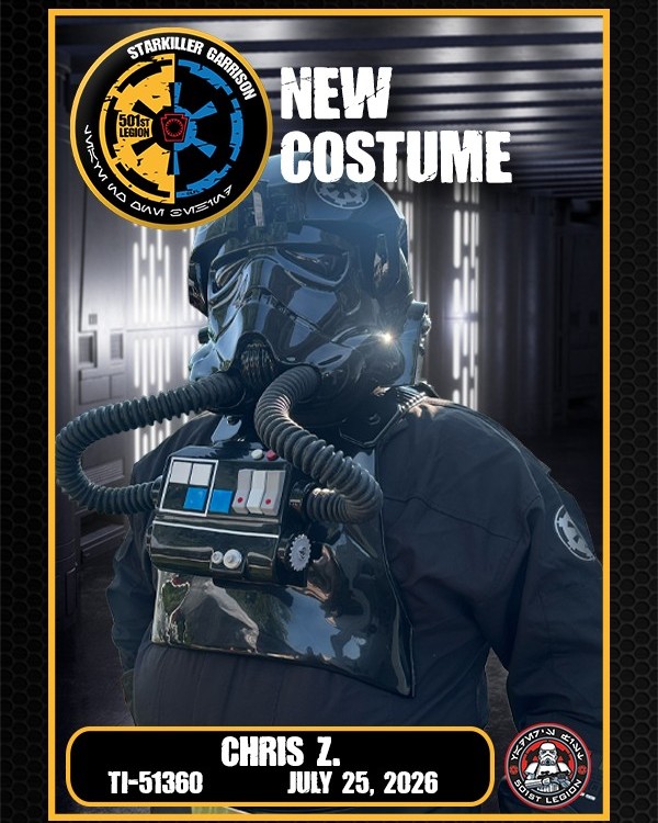 All TIEs report in! We have a new wingman to add to the @501stjrs! Please congratulate Chris on his recent mastery of all things Twin Ion Engine! 

 #StarkillerGarrison #MTFBWY #trooping #BadGuysDoingGood #501st #501stlegion