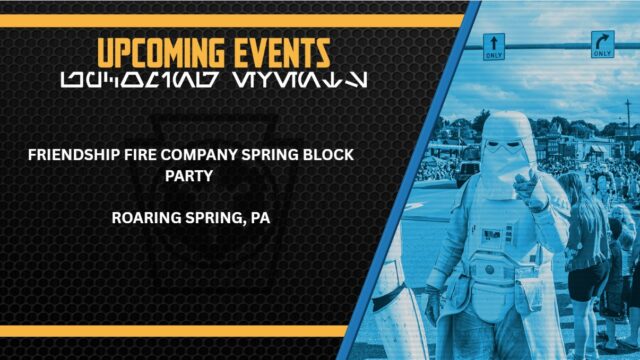 **UPCOMING MISSION ALERT**

The Garrison would like to invite you to join us at the Friendship's Fire Company's spring block party this weekend. Our imperial troops are looking forward to celebrating and joining our local hero's.

We can't wait to see you all soon!
 
  #StarkillerGarrison #501stLegion #StarWarsFans #CosplayCrew #JoinUs #badguysdoinggood #StarWars #monroeville #RebelLegion #BadGirlsDoingGreat #MTFBWY #official501st #volunteersmakeadifference