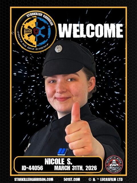 Welcome to Starkiller Garrison!
Join us in welcoming Nicole S. (ID-44056) to the ranks of Imperial Security Officer (Non-Saga). Nicole will be joining us doing tasks on the Death Star. This includes security checkpoints, detention blocks, star destroyer bridges, and production facilities.

Good luck in your position trooper! The Empire is in great hands. 

Imperial Officer Corps 
#StarkillerGarrison #imperialofficercorps  #NewMemberAlert #JoinTheEmpire #StarWarsCostuming #ThisIsTheWay #501stLegion #badguysdoinggood #StarWars #pittsburgh #BadGirlsDoingGreat #MTFBWY #official501st #volunteersmakeadifference #starkillersfall