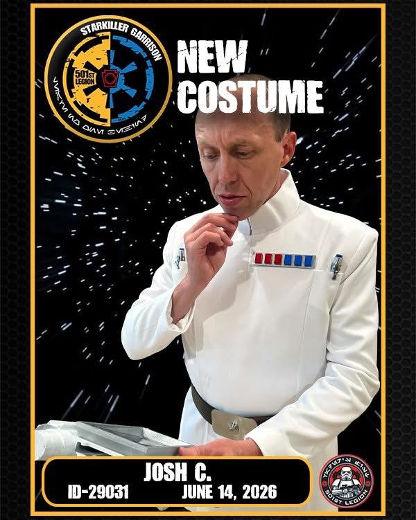 Welcome to Starkiller Garrison!
We would like to congratulate ID-29031 on their approval of Imperial Security Bureau (Non-Saga). 

"Imperial Security Bureau. The Empire's intelligence outfit. Got eyes everywhere."
"If we're caught it's not just us that's dead. It's everybody we know."
 ―Asara Deyn and Gedeek Obaz

Imperial Officer Corps
#StarkillerGarrison #securityofficer  #NewMemberAlert #JoinTheEmpire #StarWarsCostuming #ThisIsTheWay #501stLegion #badguysdoinggood #StarWars #pittsburgh #BadGirlsDoingGreat #MTFBWY #official501st #volunteersmakeadifference #starkillersfall #officer