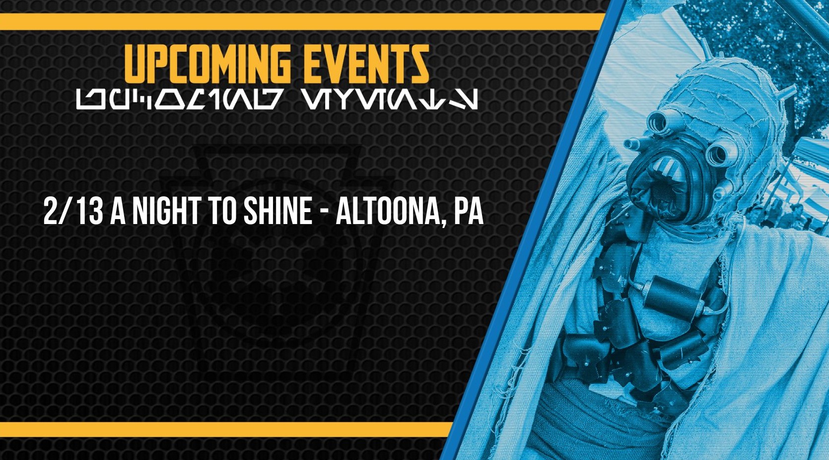 **UPCOMING MISSION ALERT**

It's a night to shine in Altoona!!!! The Empire is coming to a galaxy near you!
 
Don’t forget to tag us in your photos and spread the Imperial spirit. 

#StarkillerGarrison #501stLegion #StarWarsFans #CosplayCrew #JoinUs #badguysdoinggood #StarWars #pittsburgh #RebelLegion #BadGirlsDoingGreat #MTFBWY #official501st #volunteersmakeadifference
